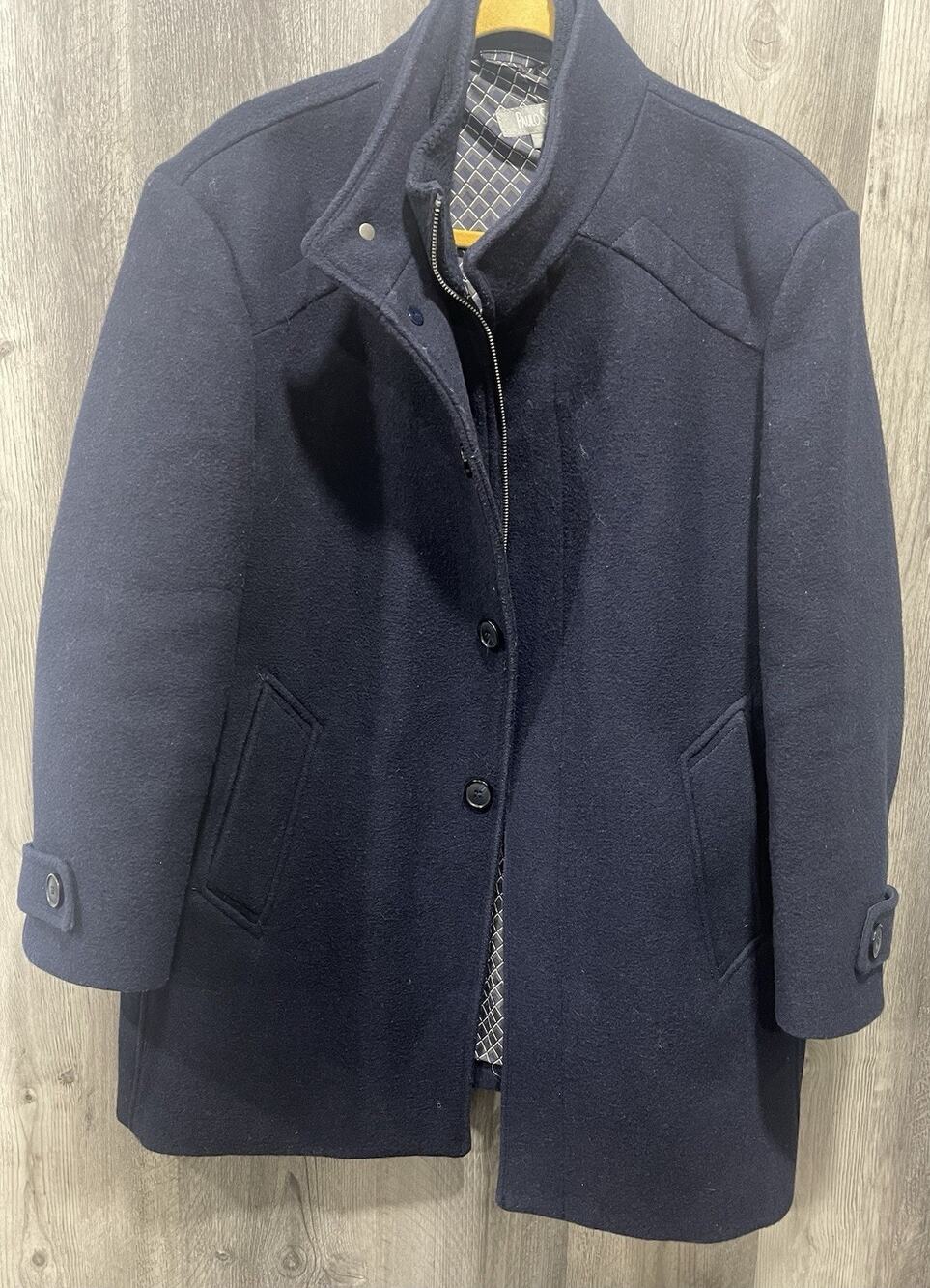 Paulo Solari Navy Blue Wool/Poly Blend Mens Pea Coat XL